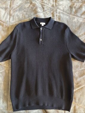Sunspel Navy Short-Sleeve Knit Polo